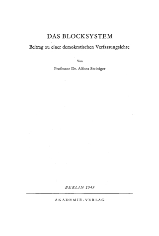 Cover image: Das Blocksystem 1st edition 9783112748909