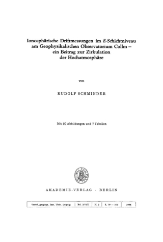 Cover image: Ionosphärische Driftmessungen im E-Schichtniveau am Geophysikalischen Observatorium Collm – ein Beitrag zur Zirkulation der Hochatmosphäre 1st edition 9783112750520
