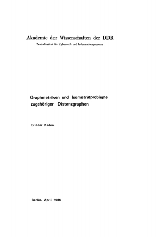 Cover image: Graphmetriken und Isometrieprobleme zugehöriger Distanzgraphen 1st edition 9783112753361
