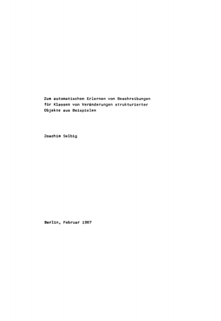 Cover image: Zum automatischen Erlernen von Beschreibungen für Klassen von Veränderungen strukturierter Objekte aus Beispielen 1st edition 9783112753446