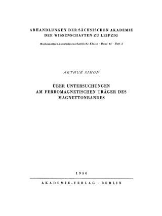 Cover image: Über Untersuchungen am ferromagnetischen Träger des Magnettonbandes 1st edition 9783112755303