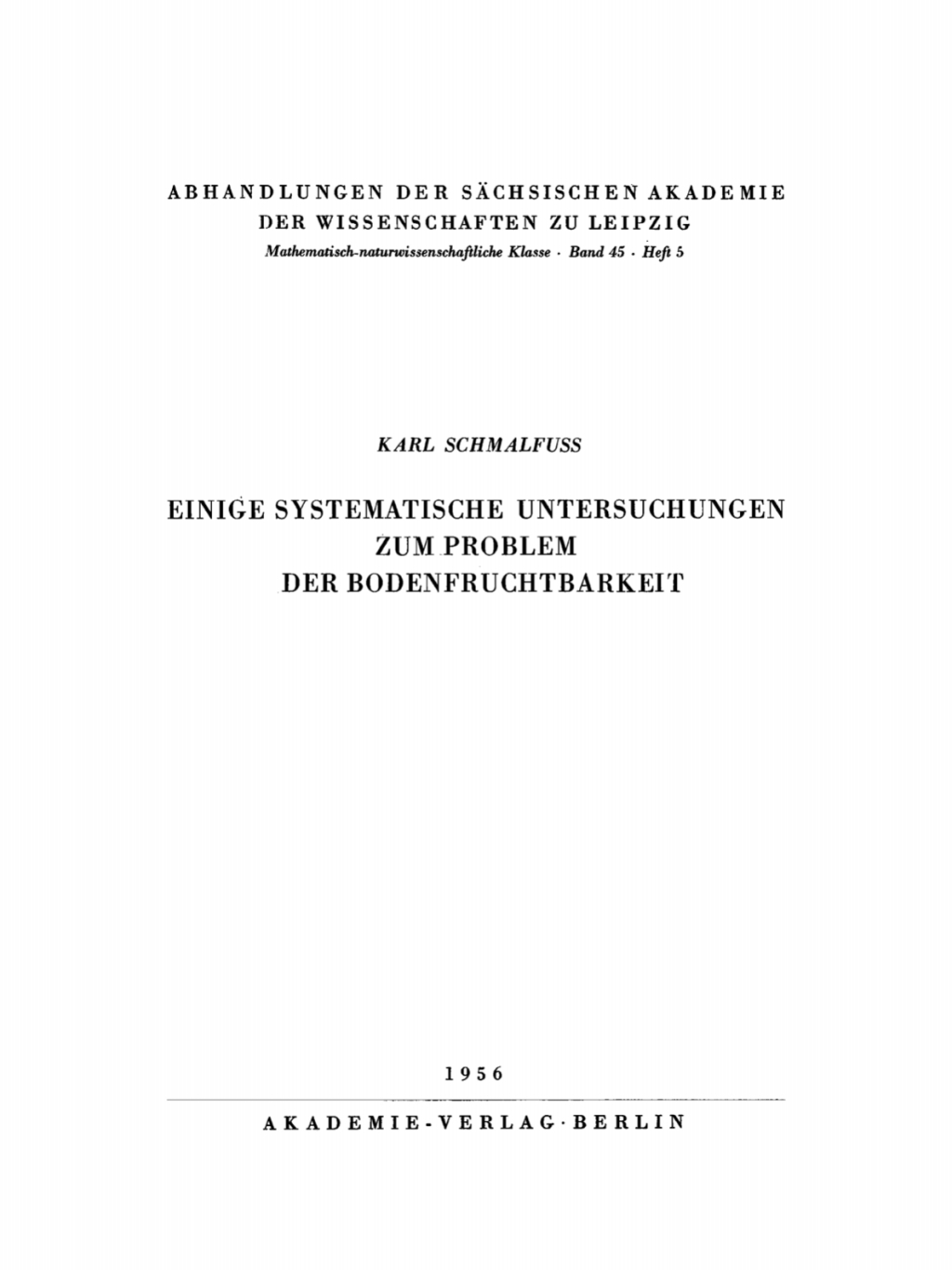 Einige systematische Untersuchungen zum Problem der Bodenfruchtbarkeit 1st Edition