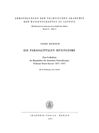 Cover image: Die parasagittalen Meningiome 1st edition 9783112755525