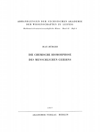Cover image: Die chemische Biomorphose des menschlichen Gehirns 1st edition 9783112755662