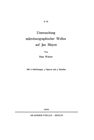 Cover image: Untersuchung mikrobarographischer Wellen auf Jan Mayen 1st edition 9783112756508