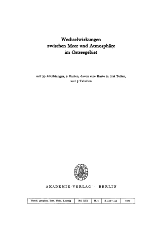 Cover image: Wechselwirkungen zwischen Meer und Atmosphäre im Ostseegebiet 1st edition 9783112756522