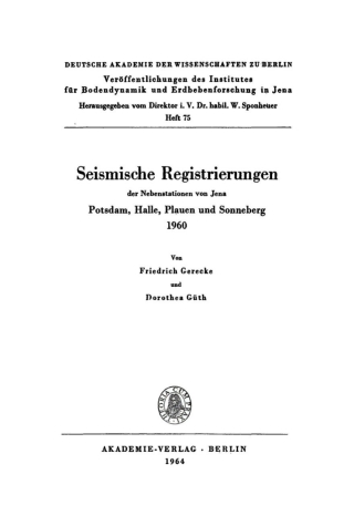 Omslagafbeelding: Seismische Registrierungen der Nebenstationen von Jena 1st edition 9783112756805