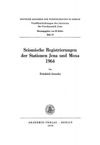 Cover image: Seismische Registrierungen der Stationen Jena und Moxa 1964 1st edition 9783112757321