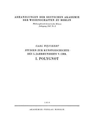 Cover image: Studien zur Kunstgeschichte des 5. Jahrhunderts v. Chr., Teil 1. Polygnot 1st edition 9783112759523