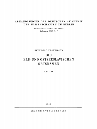 Cover image: Reinhold Trautmann: Die elb- und ostseeslavischen Ortsnamen. Teil 2 1st edition 9783112759561