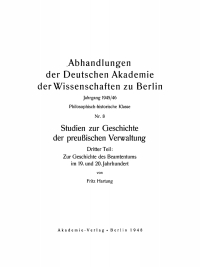 Cover image: Studien zur Geschichte der preußischen Verwaltung, Teil 3: Zur Geschichte des Beamtentums im 19. und 20. Jahrhundert 1st edition 9783112759585