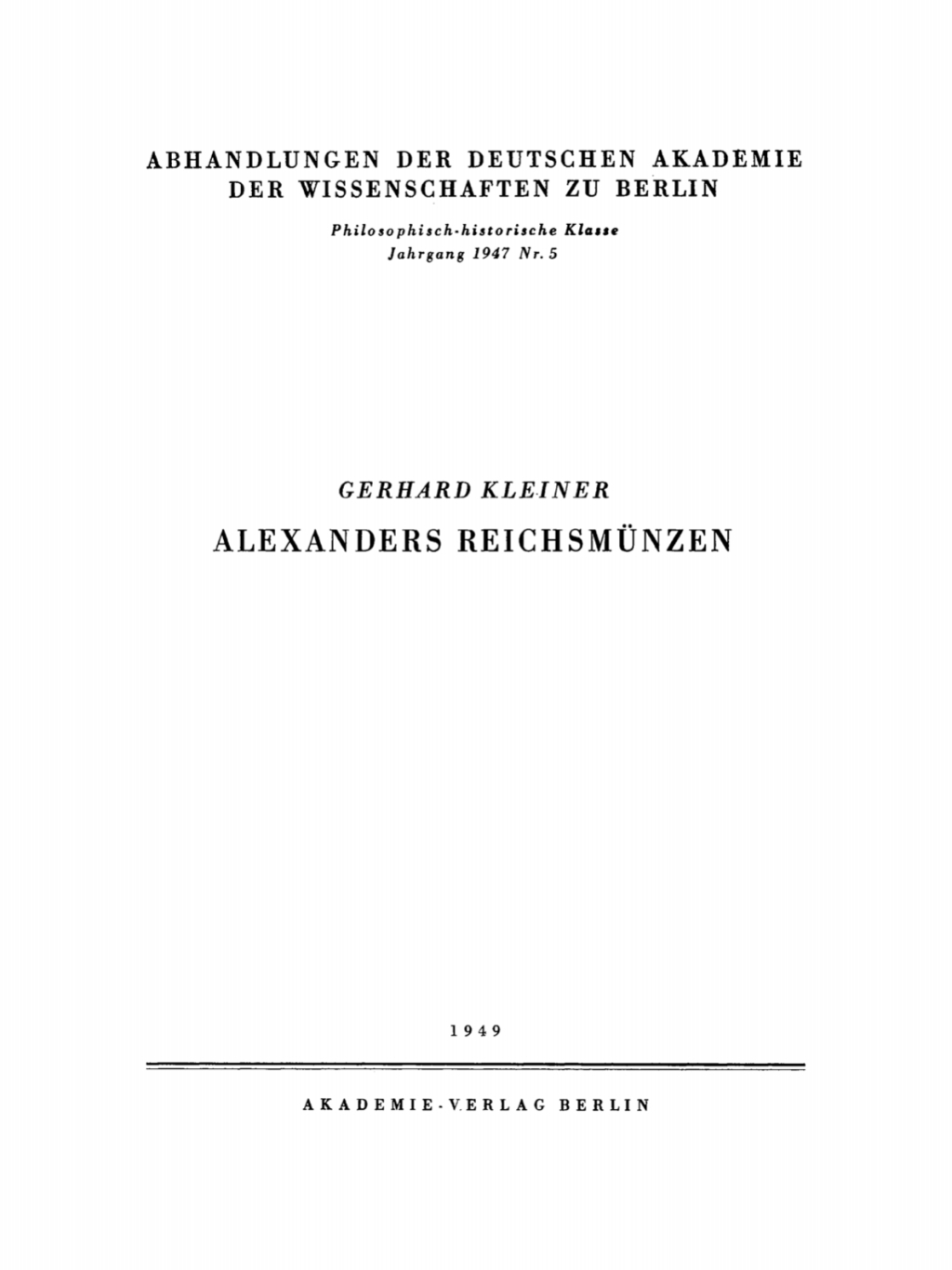 Alexanders Reichsmünzen 1st Edition