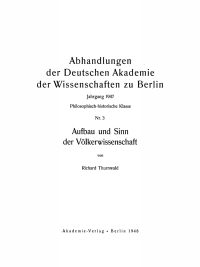 Cover image: Aufbau und Sinn der Völkerwissenschaft 1st edition 9783112759806