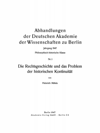Cover image: Die Rechtsgeschichte und das Problem der historischen Kontinuität 1st edition 9783112759820