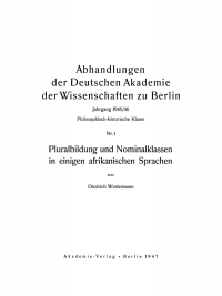 Cover image: Pluralbildung und Nominalklassen in einigen afrikanischen Sprachen 1st edition 9783112759882