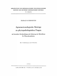 Cover image: Agrarmeteorologische Beiträge zu phytopathologischen Fragen 1st edition 9783112760161