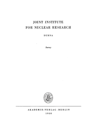 Imagen de portada: Joint Institute for Nuclear Research Dubna 1st edition 9783112762264
