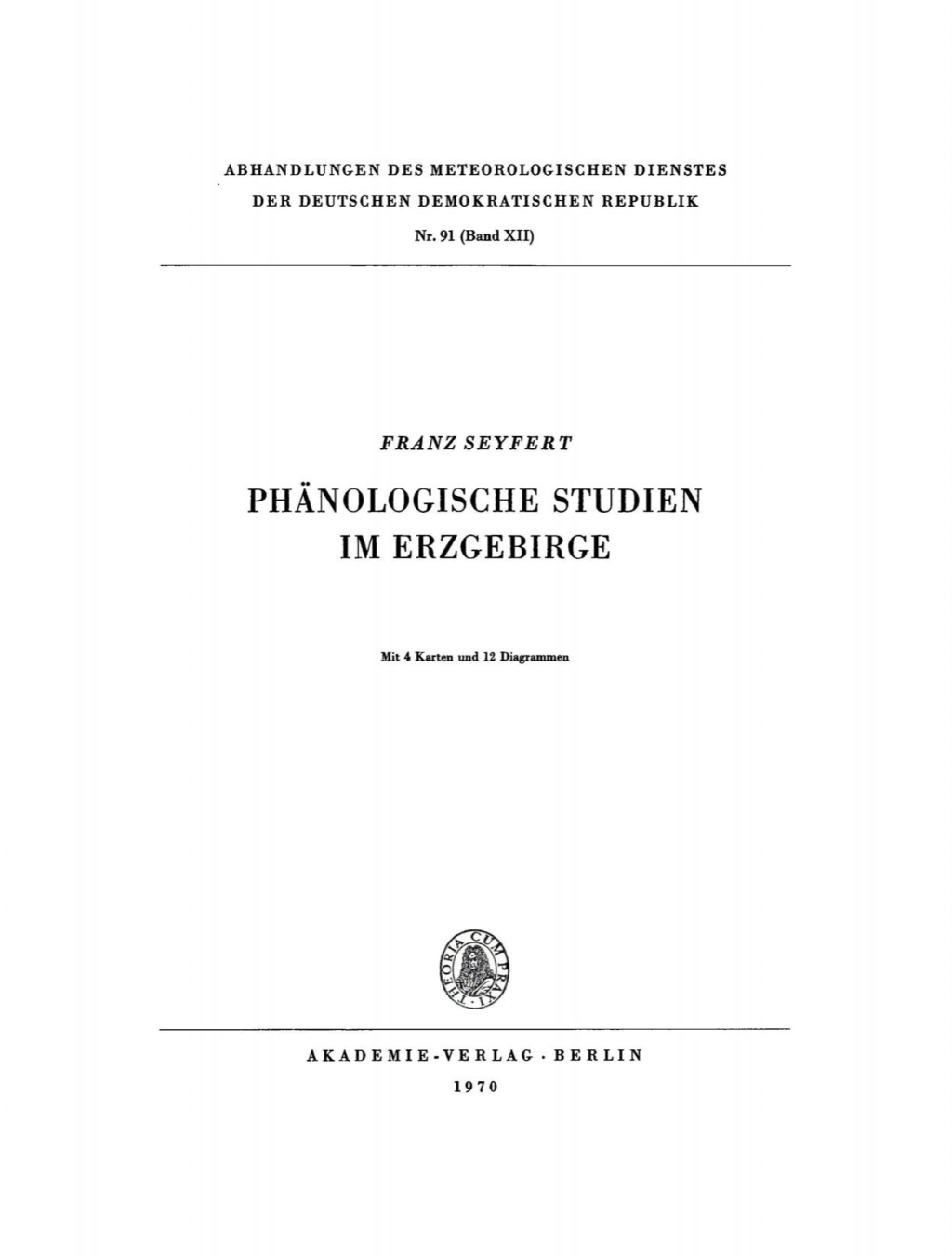 Phänologische Studien im Erzgebirge 1st Edition