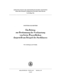 Cover image: Eın Beitrag zur Bestimmung der Verdunstung von freien Wasserflächen dargestellt am Beispiel des Stechlinsees 1st edition 9783112765005