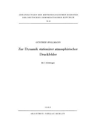 Immagine di copertina: Zur Dynamik stationärer atmosphärischer Druckfelder 1st edition 9783112765067