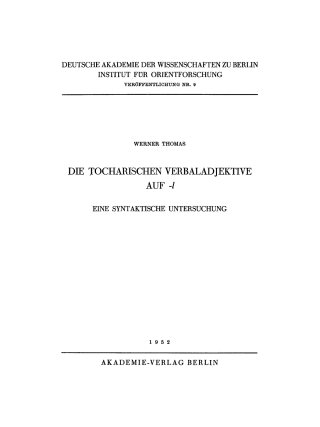 Cover image: Die Tocharischen Verbaladjektive auf -l 1st edition 9783112766149