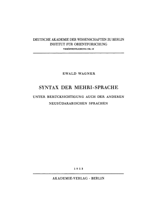 Imagen de portada: Syntax der Mehri-Sprache 1st edition 9783112766224