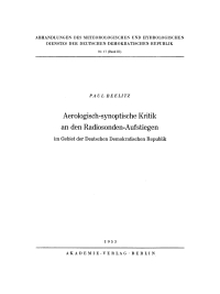 Cover image: Aerologisch-synoptische Kritik an den Radiosonden-Aufstiegen im Gebiet der Deutschen Demokratischen Republik 1st edition 9783112767023