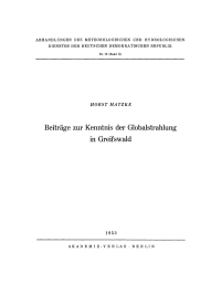 Cover image: Beiträge zur Kenntnis der Globalstrahlung in Greifswald 1st edition 9783112767047