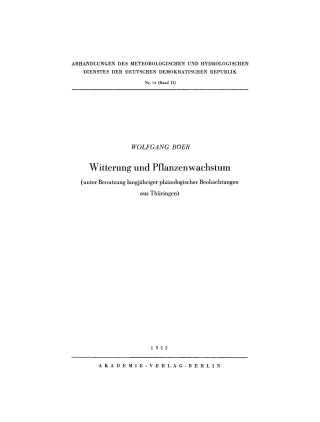 Imagen de portada: Witterung und Pflanzenwachstum 1st edition 9783112767085
