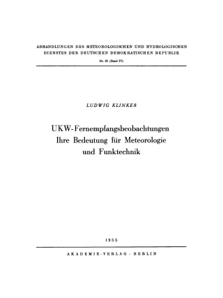 Cover image: UKW-Fernempfangsbeobachtungen 1st edition 9783112767481