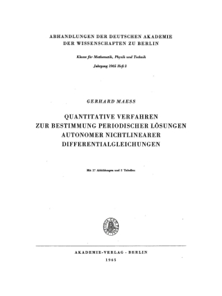Cover image: Quantitative Verfahren zur Bestimmung periodischer Lösungen autonomer nichtlinearer Differentialgleichungen 1st edition 9783112767528