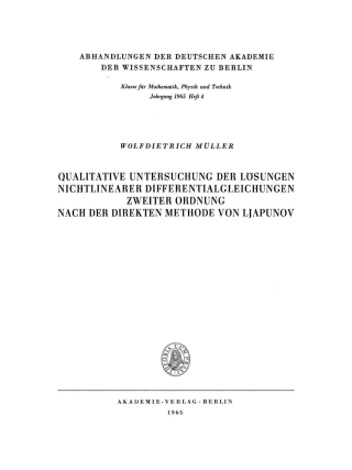 Titelbild: Qualitative Untersuchung der Lösungen nichtlinearer Differentialgleichungen zweiter Ordnung nach der direkten Methode von Ljapunov 1st edition 9783112767542