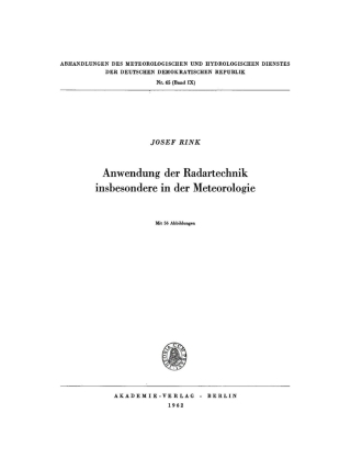 Cover image: Anwendung der Radartechnik insbesondere ın der Meteorologie 1st edition 9783112767801