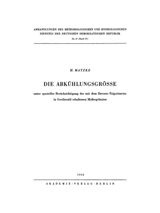 Cover image: Die Abkühlungsgrösse 1st edition 9783112767962