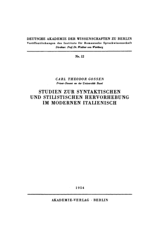 Cover image: Studien zur syntaktischen und stilistischen Hervorhebung im modernen Italienisch 1st edition 9783112771488