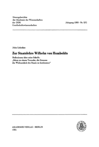 表紙画像: Zur Staatslehre Wilhelm von Humboldts 1st edition 9783112772003