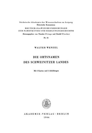 Cover image: Die Ortsnamen des Schweinitzer Landes 1st edition 9783112773383