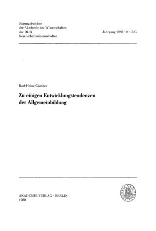 Cover image: Zu einigen Entwicklungstendenzen der Allgemeinbildung 1st edition 9783112773925