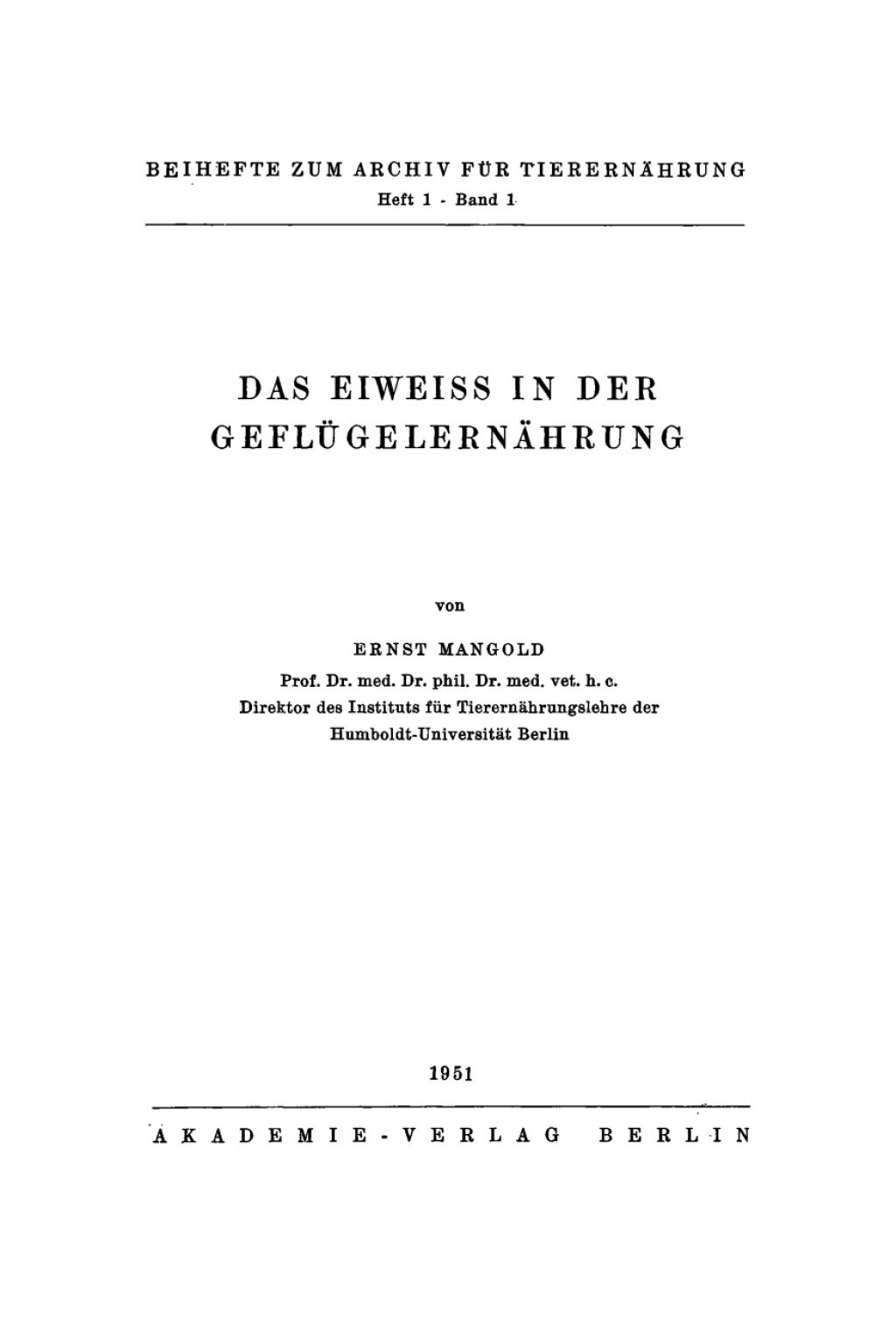 Das Eiweiss in der Geflügelernährung 1st Edition