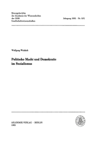 Cover image: Politische Macht und Demokratie im Sozialismus 1st edition 9783112774427