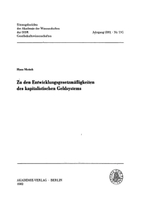 Cover image: Zu den Entwicklungsgesetzmäßigkeiten des kapitalistischen Geldsystems 1st edition 9783112774441