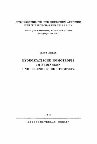 Cover image: Hydrostatische Homotropie im Erdinnern und Legendres Dichtegesetz 1st edition 9783112774847