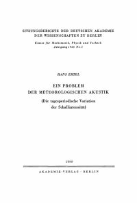 Cover image: Ein Problem der meteorologischen Akustik 1st edition 9783112774861