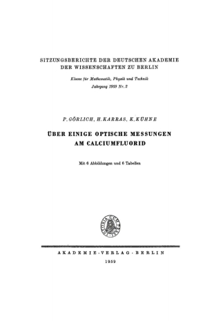 Cover image: Über einige optische Messungen am Calciumfluorid 1st edition 9783112774960