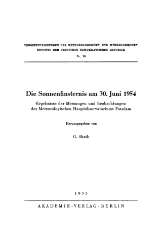 Imagen de portada: Die Sonnenfinsternis am 30. Juni 1954 1st edition 9783112775363