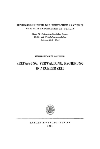 表紙画像: Verfassung, Verwaltung, Regierung in neuerer Zeit 1st edition 9783112775448
