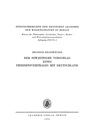 Cover image: Der sowjetische Vorschlag eines Friedensvertrages mit Deutschland 1st edition 9783112775509