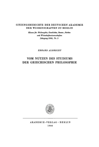 Cover image: Vom Nutzen des Studiums der griechischen Philosophie 1st edition 9783112775523