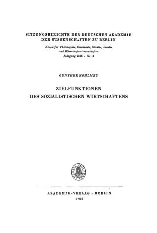 Cover image: Zielfunktionen des sozialistischen Wirtschaftens 1st edition 9783112775684