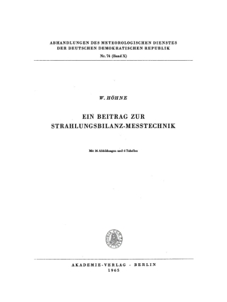 Cover image: Ein Beitrag zur Strahlungsbilanz-Messtechnik 1st edition 9783112777541